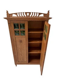 Arts & Crafts Art Nouveau Bookcase with Original Green Glass, 1900s